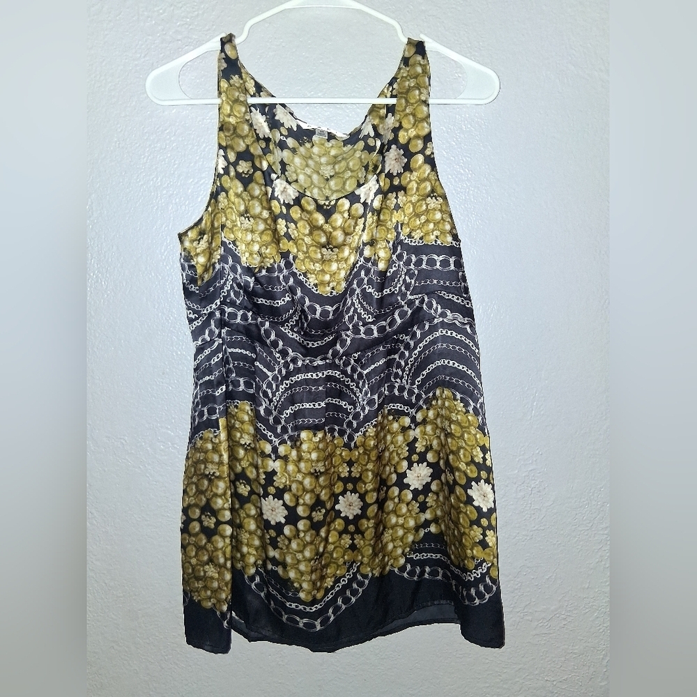 Cabi 100% Silk Grape Chains Floral Sleeveless Top M